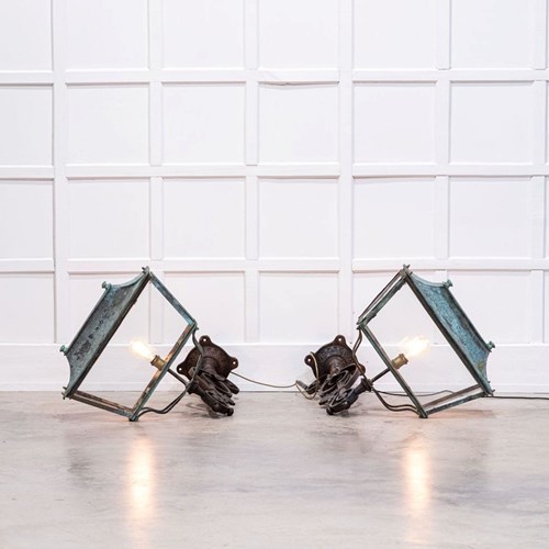 Pair Monumental Georgian Verdigris Lanterns