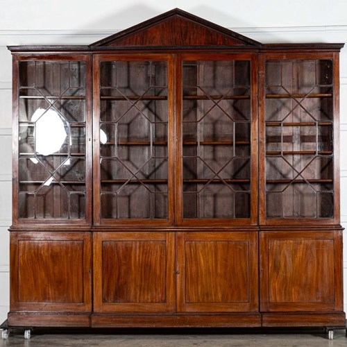 Monumental George III English Mahogany Breakfront Library Bookcase