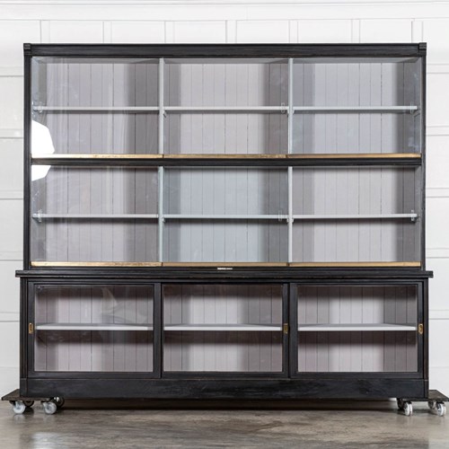 Monumental Ebonised Glazed Mahogany & Pine Haberdashery Cabinet