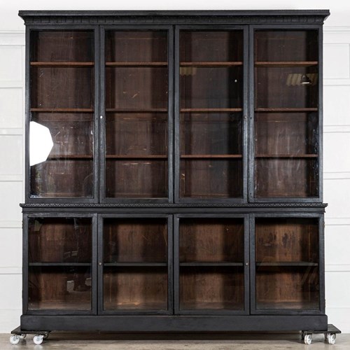 Monumental 19Thc English Ebonised Oak Glazed Bookcase