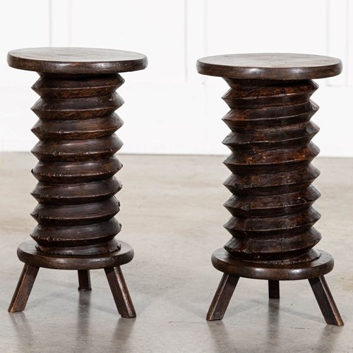 Pair French Elm Corkscrew Side Tables/Plant/Sculpture Stands