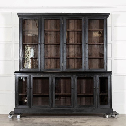 Large 19Thc English Ebonised Glazed Mahogany Bookcase