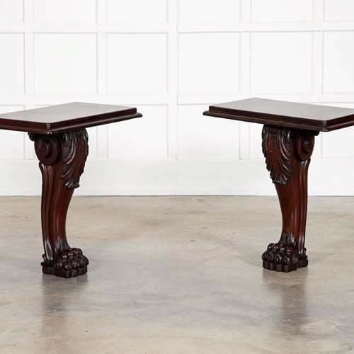 Pair English 19Thc Mahogany Lion Paw Console Tables