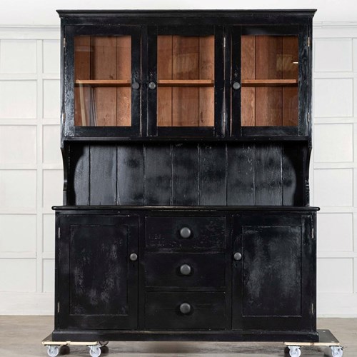 Large Ebonised 19Thc English Pine Butlers Pantry Cabinet