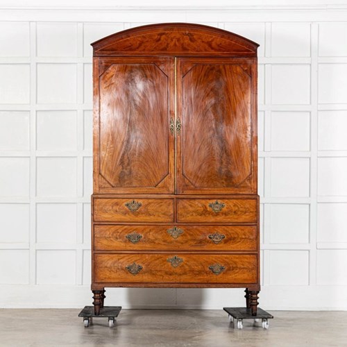 Georgian English Arched Mahogany Inlaid Linen Press