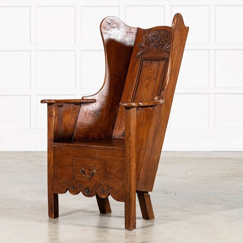 Early 18Thc Oak & Pine Carved Lambing Chair