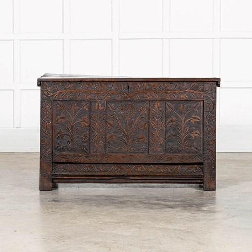 17Thc English Carved Oak Mule Chest