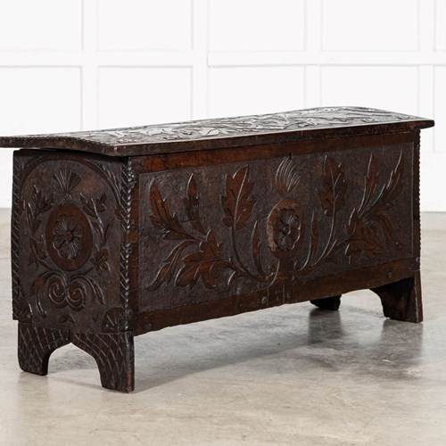 17Thc English Carved Oak Coffer Chest