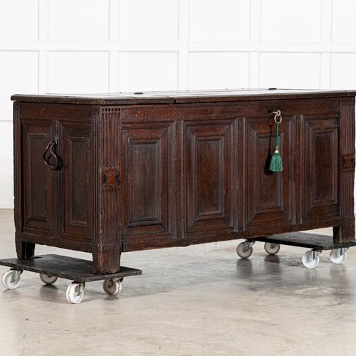 17Thc English Panelled Oak Coffer
