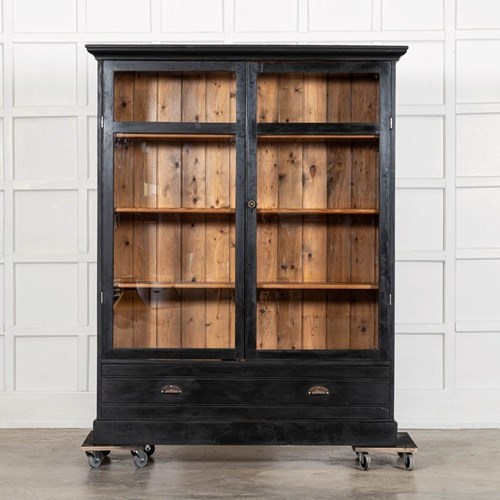 Large 19Thc Ebonised Glazed Pine Housekeepers Cabinet