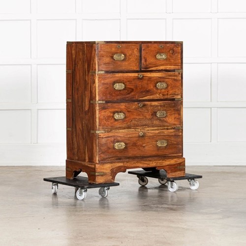 19Thc English Walnut Campaign Chest Drawers