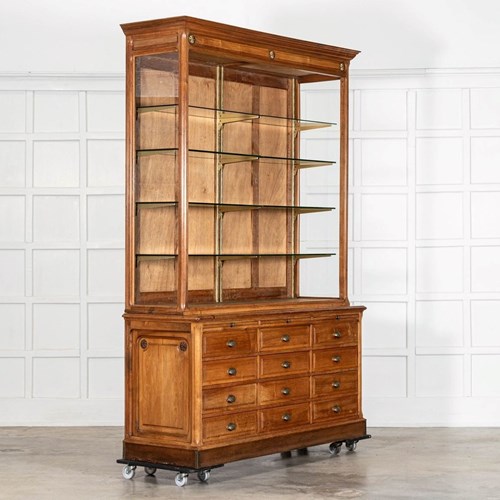Large French Cherrywood Pharmacy Display Cabinet