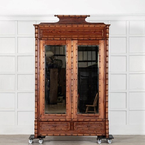 19Thc Large French Pine Faux Bamboo Wardrobe