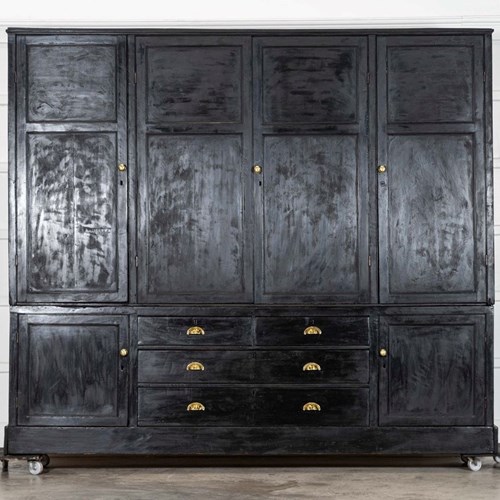 Monumental 19Thc English Ebonised Pine Housekeepers Cupboard