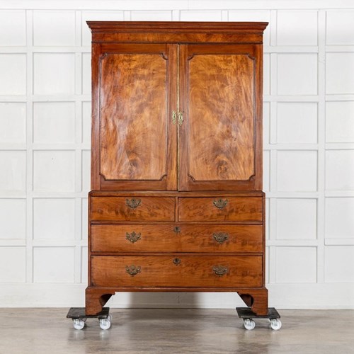 English George III Walnut Linen Press