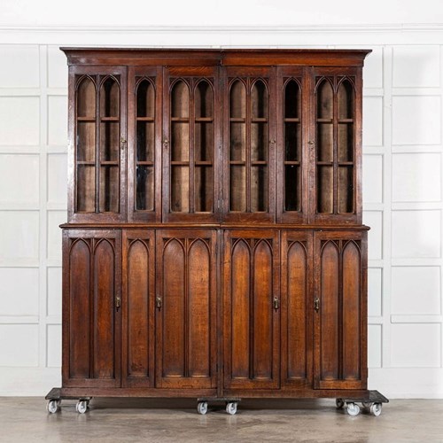 Large 19Thc English Oak Glazed Library Bookcase