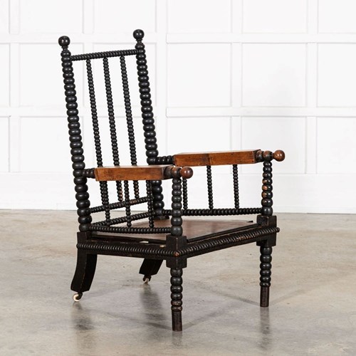 English 19Thc Ebonised Bobbin Ash Elbow Chair