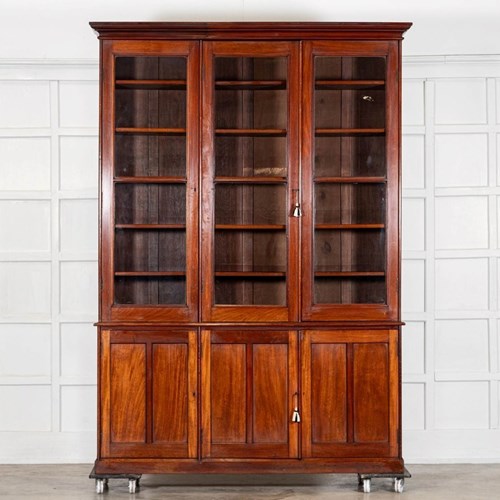 Large English 19Thc Mahogany Glazed Bookcase
