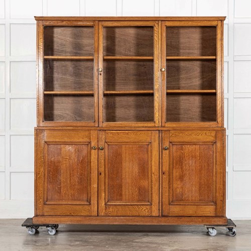 Large English Oak Glazed Bookcase