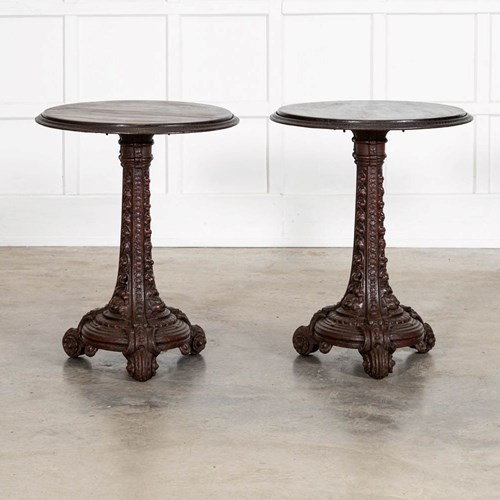 Pair English 19Thc Mahogany Painted Cast Iron Tavern Tables