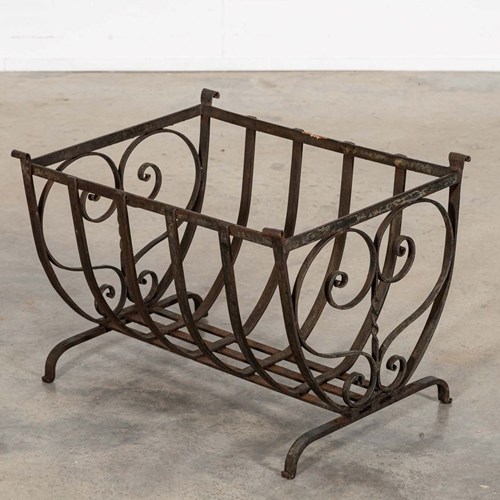 English Mid 20Thc Brutalist Wrought Iron Log Basket