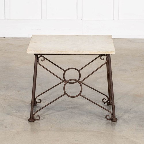 English Mid 20Thc Brutalist Wrought Iron & Stone Side Table