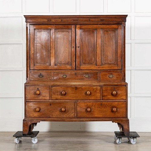 English George III Inlaid Oak Livery Cupboard