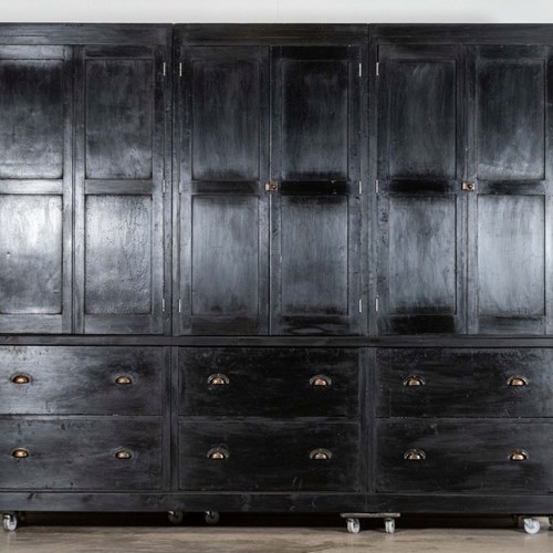 Monumental 19Thc English Ebonised Oak & Pine Housekeepers Cupboard