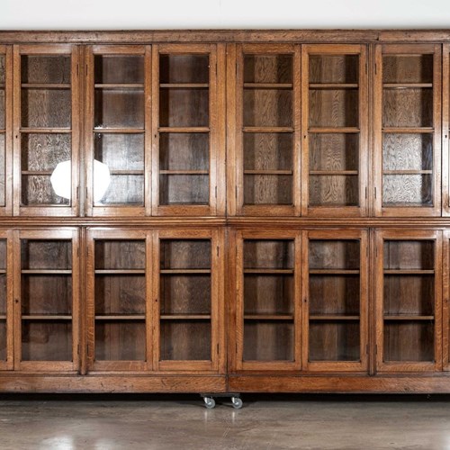 Monumental English 19Thc Oak Glazed Library Bookcase
