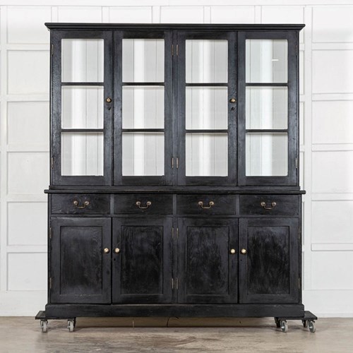 Large 19Thc English Ebonised Pine Glazed Dresser