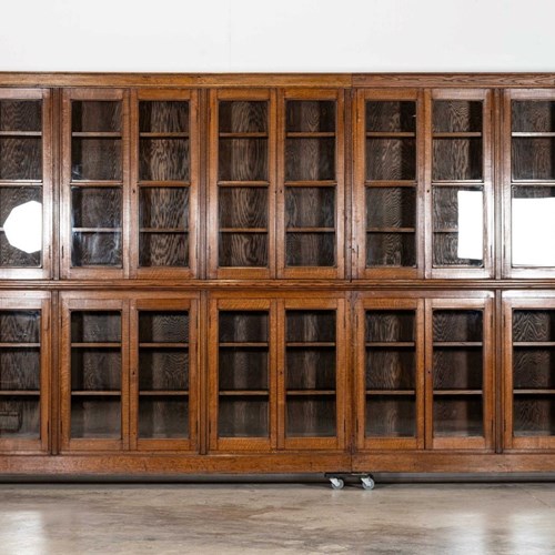Monumental 19Thc Oak Glazed Library Bookcase