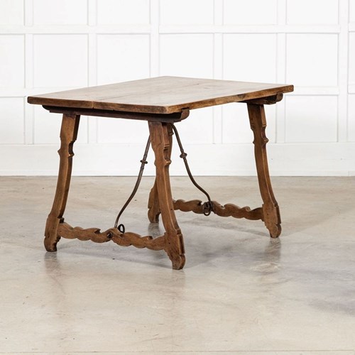 19Thc Spanish Walnut & Iron Trestle Table