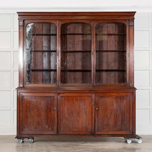 Large English 19Thc Mahogany Glazed Bookcase