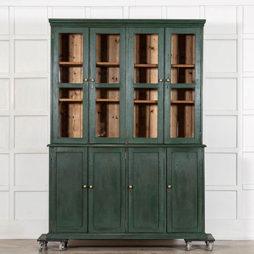 Large 19Thc English Painted Pine Glazed Housekeepers Cabinet