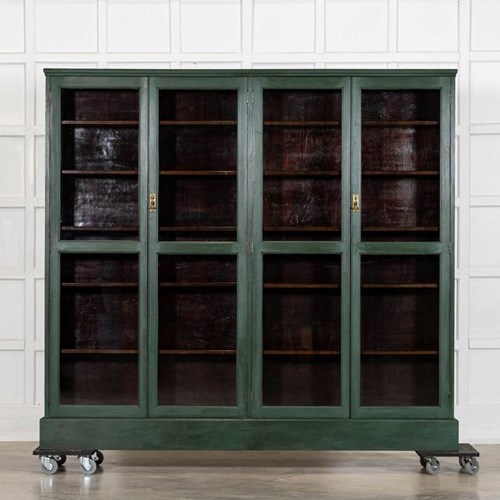 Large 19Thc English Painted Mahogany Glazed Bookcase