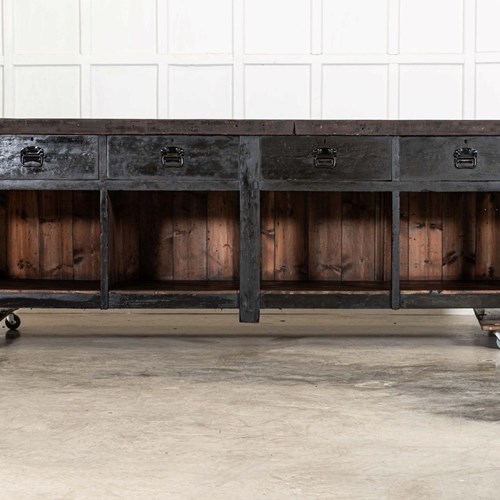 Monumental English Ebonised Pine Work Table / Island