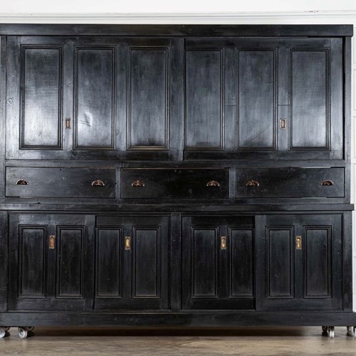 Monumental English 19Thc Ebonised Pine Housekeepers Cupboard