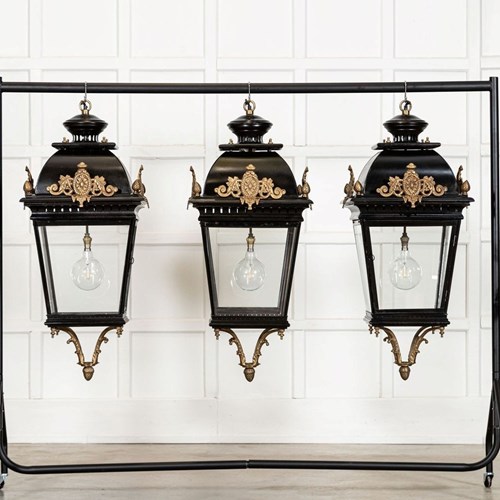 Large French 19Thc Style Bronze & Iron Lanterns
