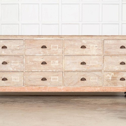 19Thc Monumental Dry Scraped French Bank Of Pine Drawers
