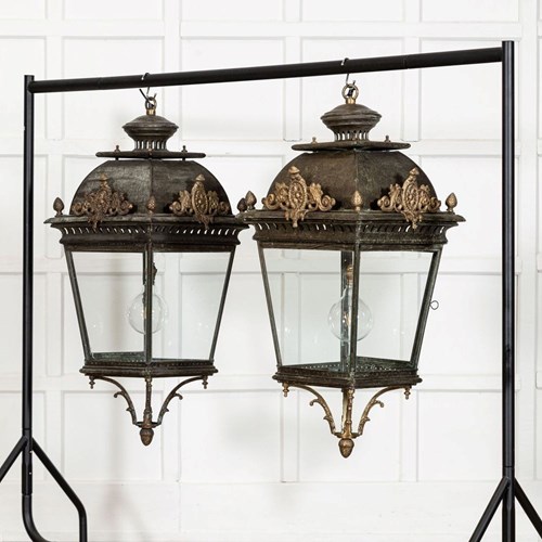 Large French 19Thc Style Bronze & Iron Lantern