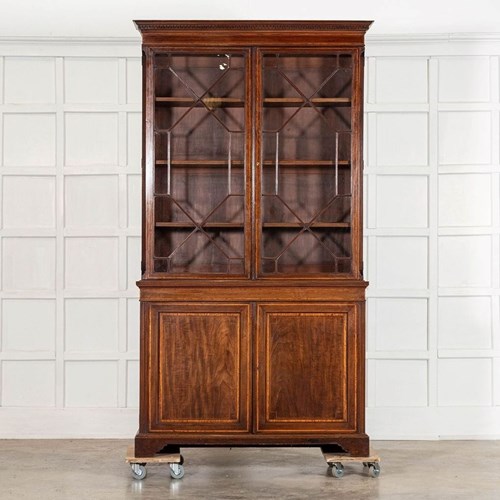 English Inlaid Mahogany Glazed Bookcase