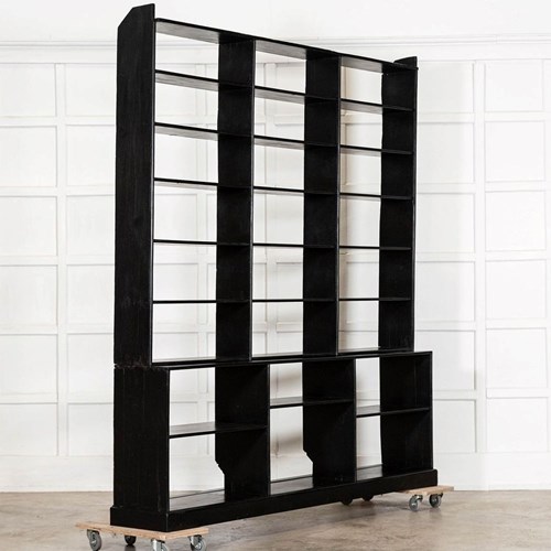 Large 19Thc English Pine Ebonised Haberdashery Display Bookcase