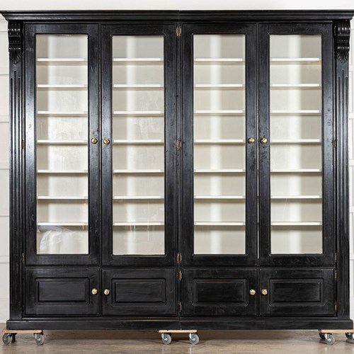 Monumental English Ebonised Mahogany Glazed Bookcase