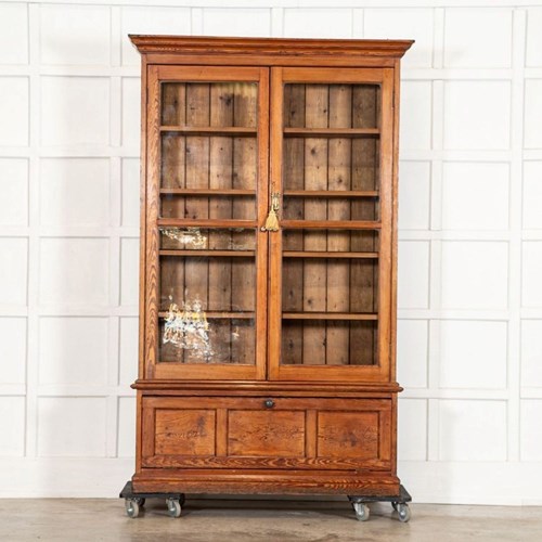 19Thc English Glazed Pine Bookcase Dresser