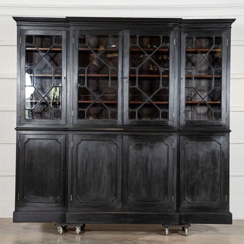 Monumental 19Thc English Ebonised Glazed Mahogany Bookcase