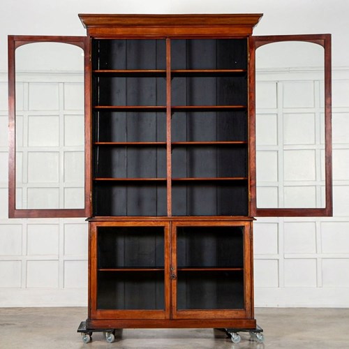 Large 19Thc English Mahogany Glazed Library Bookcase