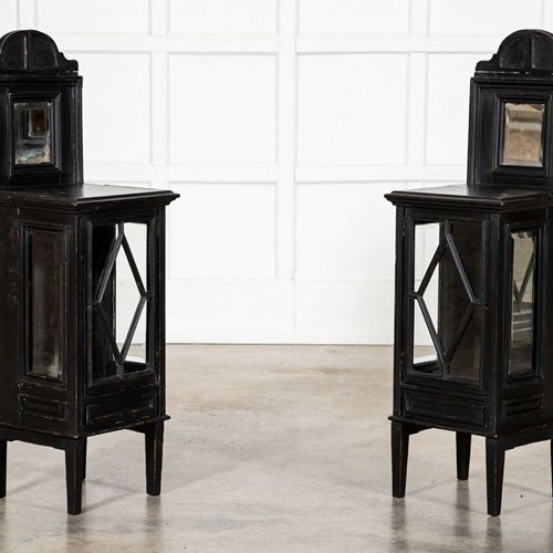 Pair 19Thc English Ebonised Mahogany Glazed Display Cabinets
