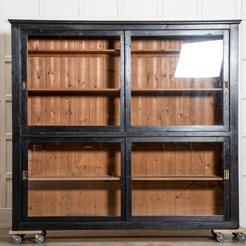 Large English 19Thc Ebonised Glazed Housekeepers Cabinet