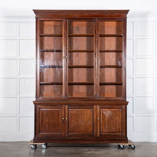 Monumental English 19Thc Mahogany Triple Glazed Library Bookcase