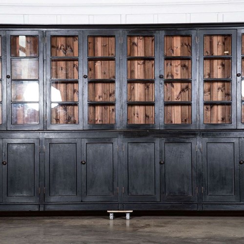 Monumental English Ebonised Pine Glazed Dresser